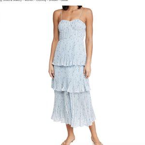 Self Portrait Metallic Floral Tiered Midi Dress